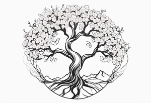 Mother Earth Tree with Cherry Blossom tree as the body and branches tattoo idea