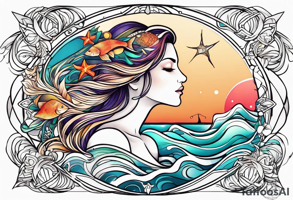 Pisces summer beach mother love tattoo idea