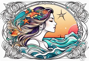 Pisces summer beach mother love tattoo idea