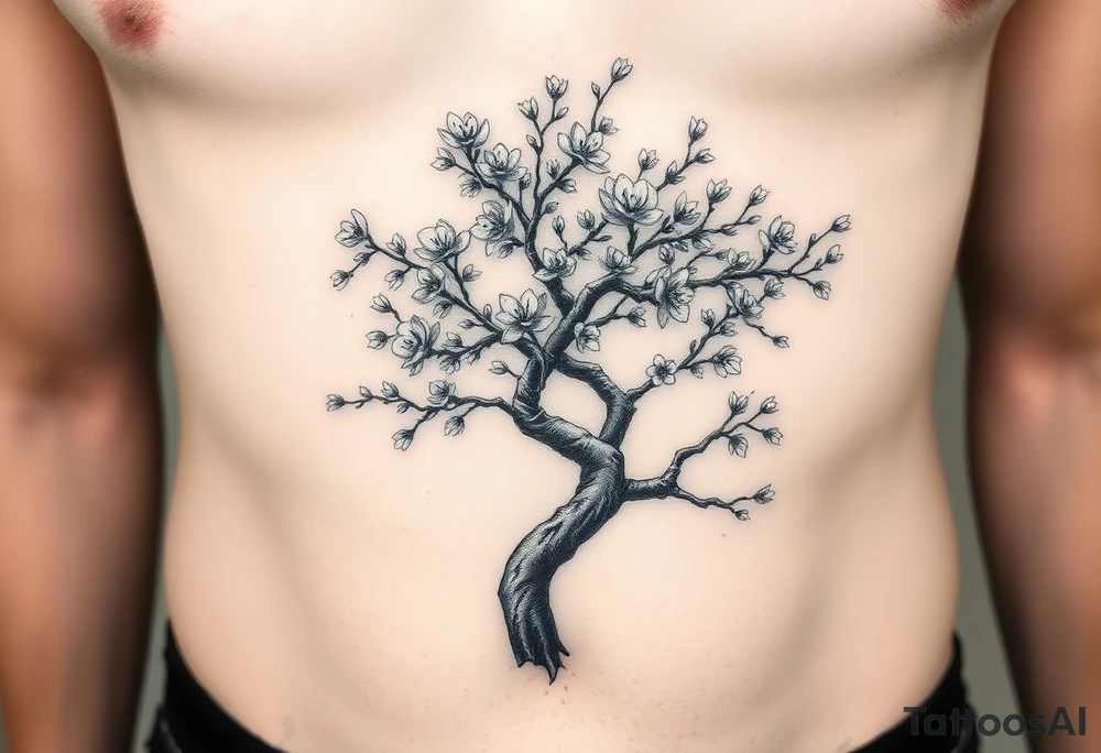 Cherry blossom tree in abdomen tattoo idea