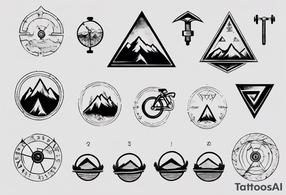 weights, cycle, mountain tattoo idea