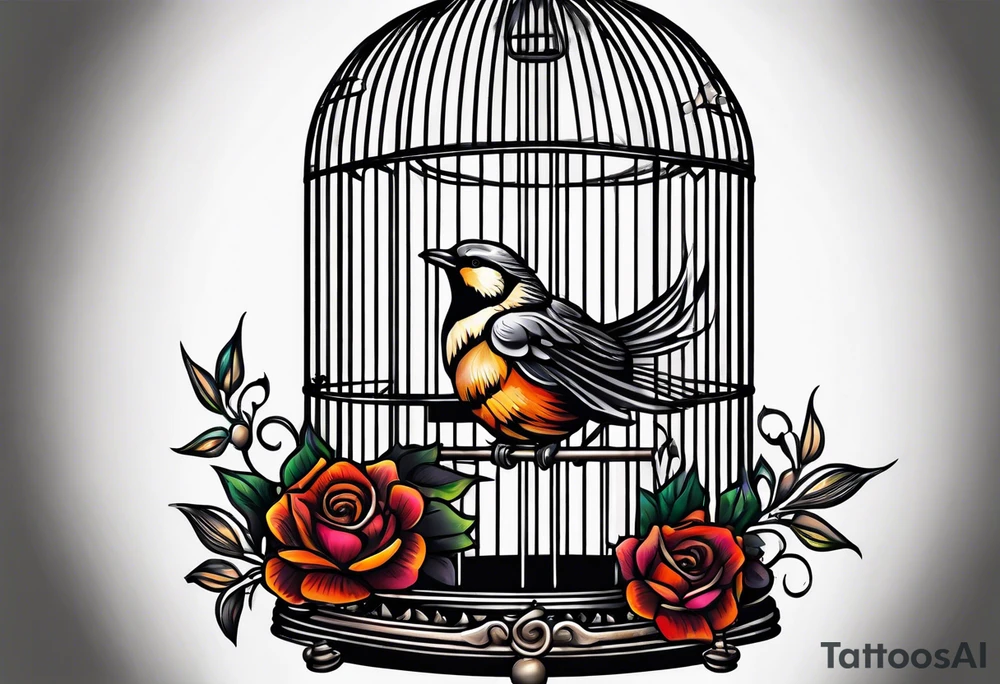 Empty open bird cage tattoo idea