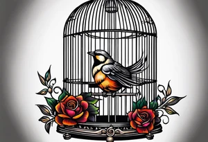 Empty open bird cage tattoo idea