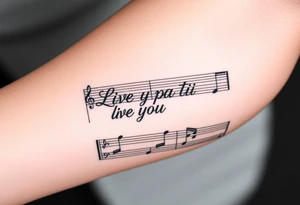 sheet music with the first 1 minute of Santana's song samba pa ti with the phrase "Live Your Lyrics" in fancy cursive between the top and bottom staves tattoo idea