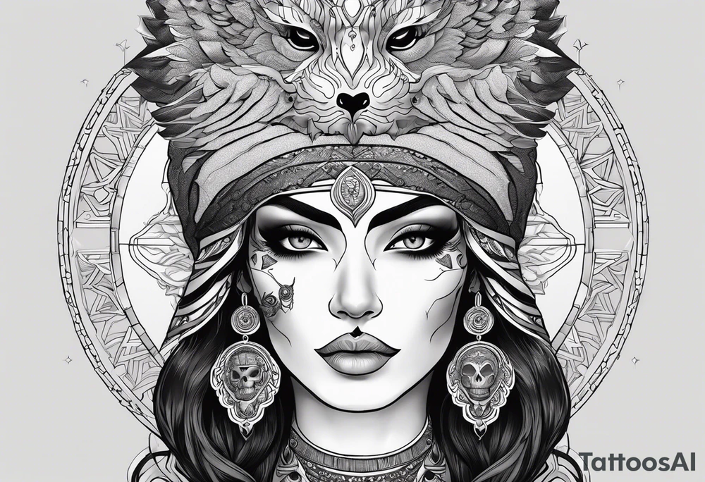 kali ma, alien goddess, valkrye, aries, pirate, divine feminine, zenza resonance, pachamama, lotus azul, blank panther, eagle, skull, 5D, nueva gaya, dna 12 tattoo idea