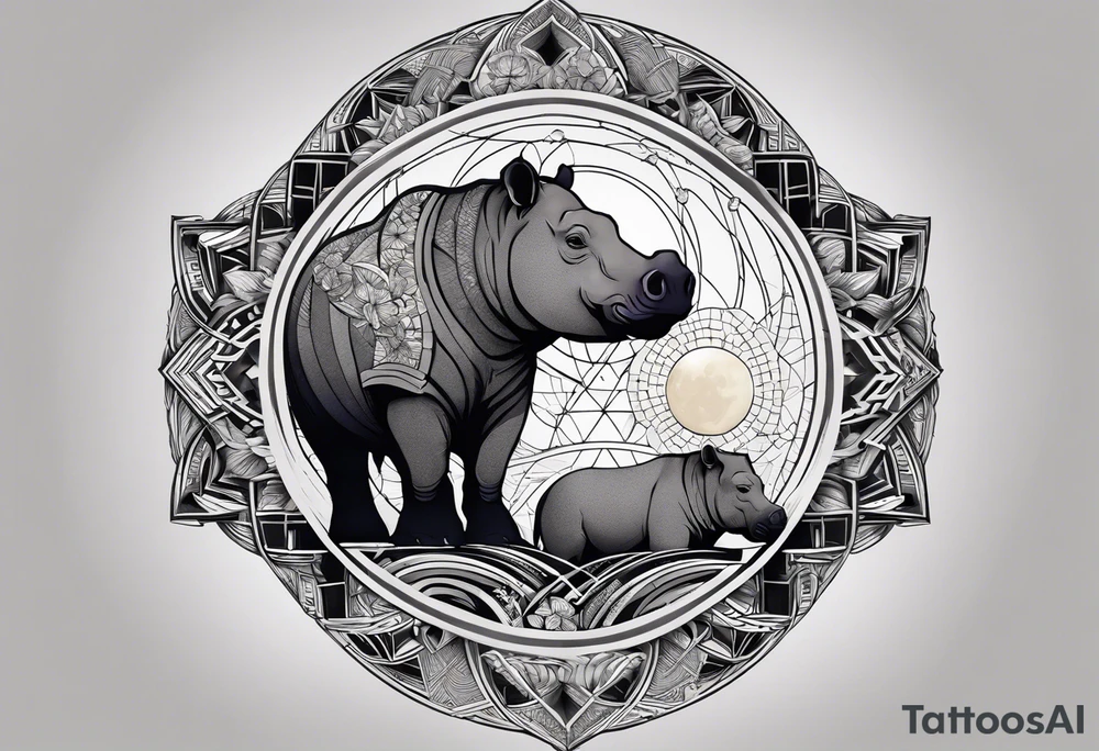 Very asymmetrical, +geometric pattern, with realistic full moon, with hippo,+tribal, +geometric, +inkart , +blackwork, +grey scale, + sketch
with wintersweet flower bud, +inkart touch, +for men, detailed , combined favourite , tattoo idea