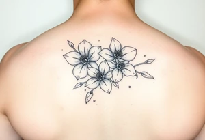 fine line dogwood branch with flowers on fire tattoo idea