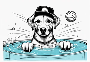 dog in a pool wearing water polo cap tattoo idea