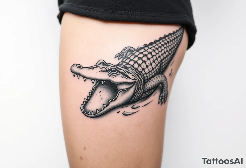 powerful crocodile swimming in water tattoo idea