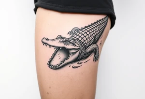 powerful crocodile swimming in water tattoo idea