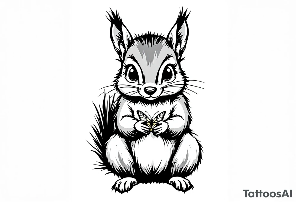 A Squirrel with a butterfly in hands tattoo idea