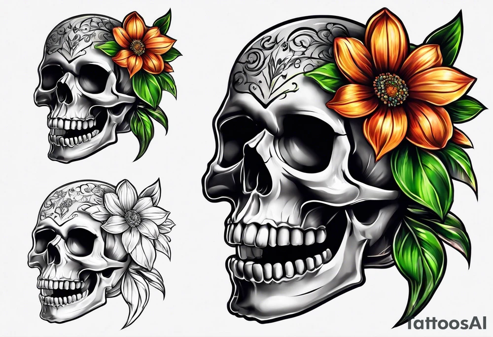 skull flower pot tattoo idea