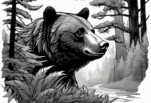 black bear mountain forest tattoo idea