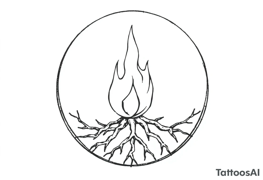a round flame imprisoned in a roots circle tattoo idea