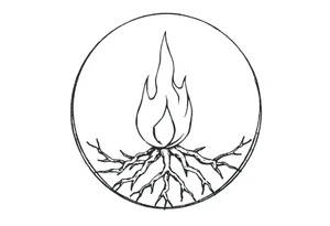 a round flame imprisoned in a roots circle tattoo idea