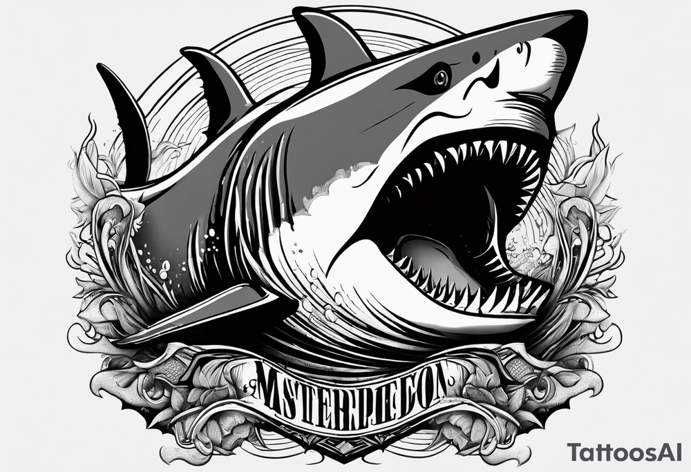 i wanted to have the megalodon ni text vertically with the shark and the water wrapping around the text tattoo idea