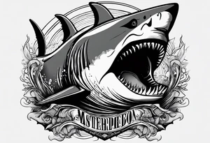 i wanted to have the megalodon ni text vertically with the shark and the water wrapping around the text tattoo idea