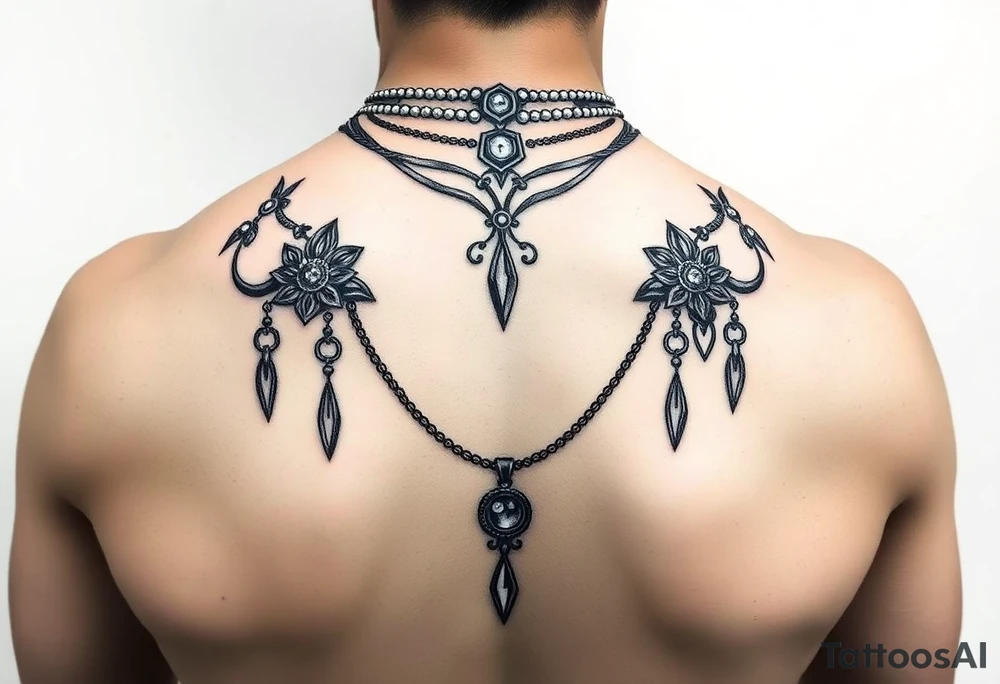 Gothic jewelry draping tattoo idea