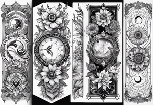 Design a sleeve arm tattoo that symbolizes power, peace and love with the sun and moon and with flowers and butterflies but also shows masculinity tattoo idea