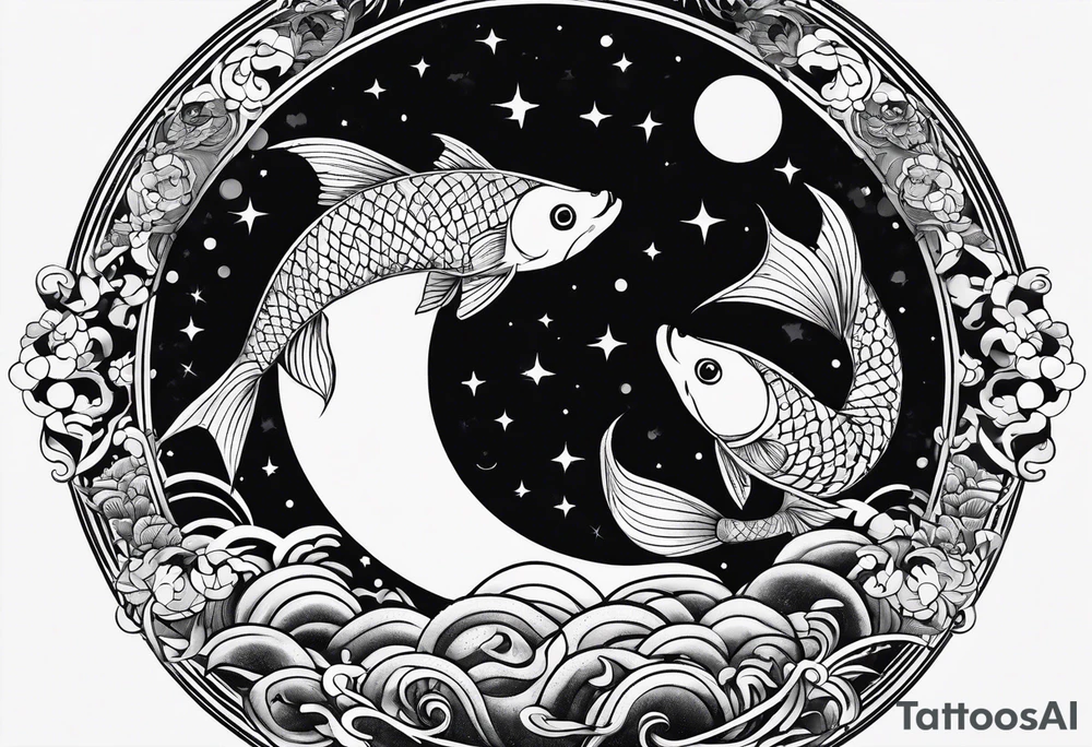 Pisces circling in a full moon tattoo idea