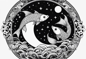 Pisces circling in a full moon tattoo idea