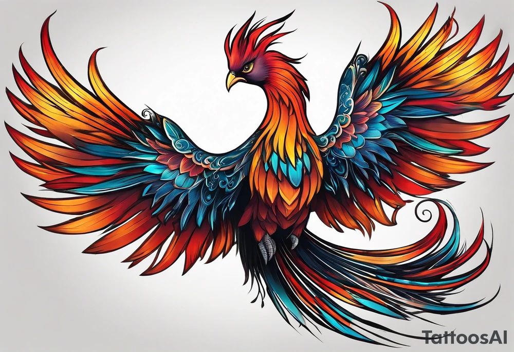 phoenix, 
chinese,
realistic, 
long tail,
elegant,
wing tips pointing down,
long neck,
long feathers,
in flight,
graceful, tattoo idea