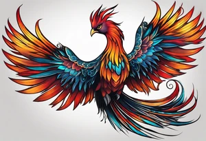 phoenix, 
chinese,
realistic, 
long tail,
elegant,
wing tips pointing down,
long neck,
long feathers,
in flight,
graceful, tattoo idea