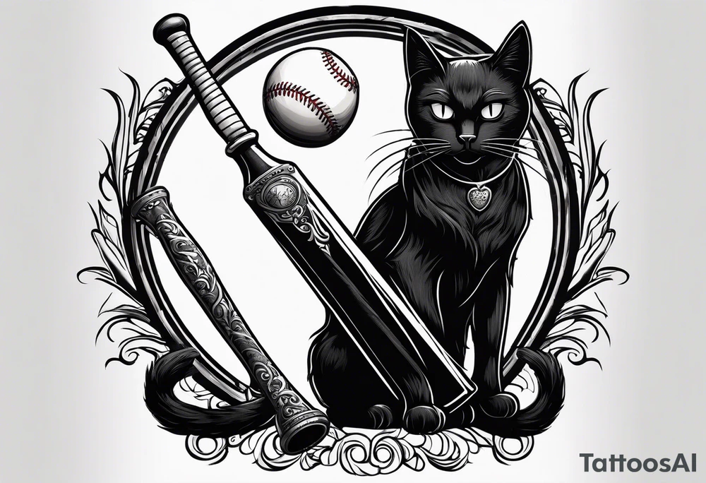 black cat hold a baseball bat on forearm tattoo idea