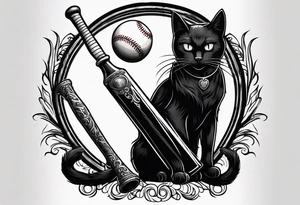 black cat hold a baseball bat on forearm tattoo idea