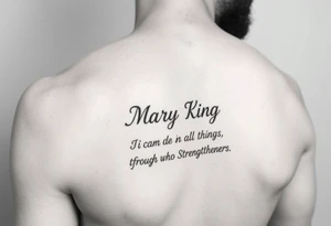 generate a pretty tattoo in my wrist with the name mary king and the bible verse “i can do all things through christ who strengthens me” and the verse tattoo idea