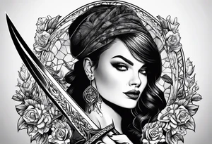 Margo Robbie holding a dagger tattoo idea