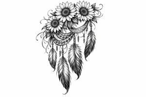 Cascading Sunflowers with Indian feathers and Indian ribbon tattoo idea