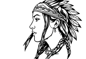Female Native American wearing headband side pose tattoo idea