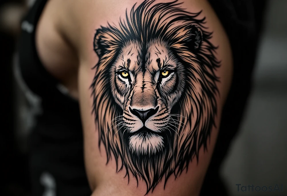 egyptian themed lion (red and black) tattoo idea