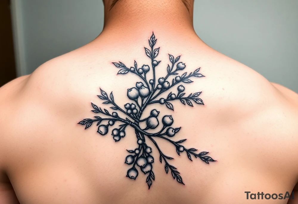 a rowan tree branch with berries and florals tattoo idea