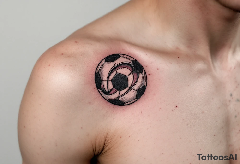 A red and white split soccer ball with the club’s crest etched in the center. tattoo idea
