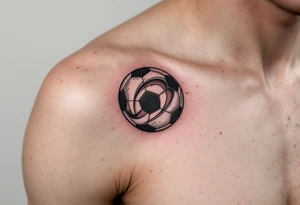 A red and white split soccer ball with the club’s crest etched in the center. tattoo idea