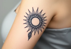 Shining Mystical sun with long  leaning sunflower sun tattoo idea