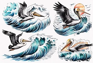 Waves with pelicans tattoo idea