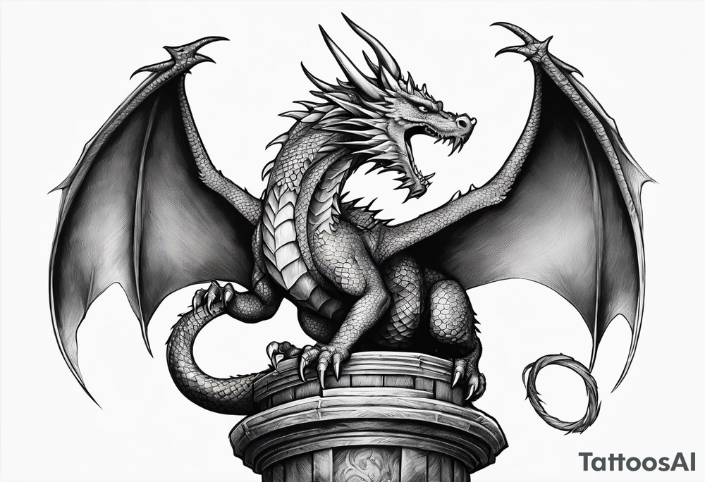 dragon perched with all 4 claws grabbing a pole and facing forward tattoo idea dragon perched with all 4 claws grabbing a pole and facing forward tattoo idea