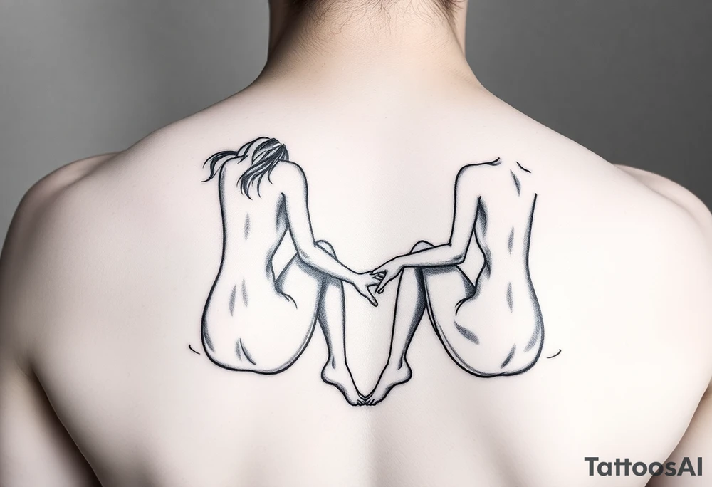 Zwei mädchen sitzen sich gegenüber und berühren sich mit den Fußsohlen tattoo idea