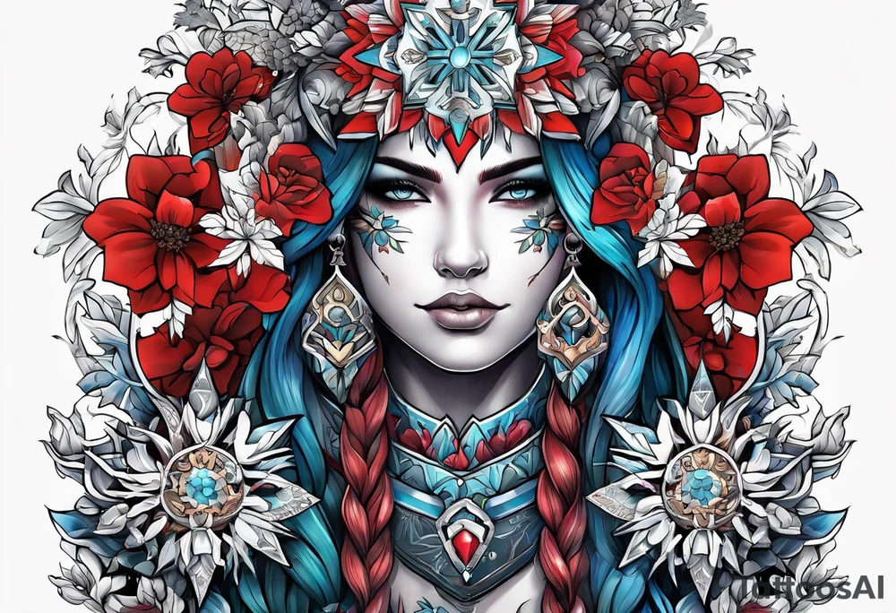 snowflake warrior, flower tattoo idea