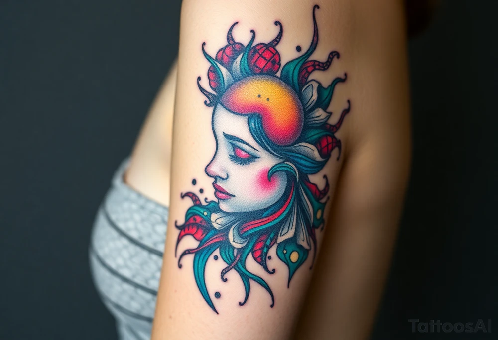 A tatuagem deve expressar força, liberdade e conexão com a multiplicidade da vida, incorporando elementos abstratos e fluidos, com linhas que sugiram movimento e transformação contínua. Evite clichês e busque um design original e significativo. tattoo idea