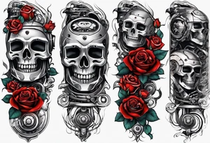 Blend roses and robotic machinery for an arm sleeve tattoo idea