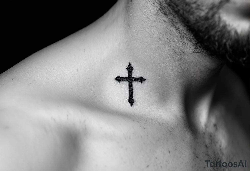 A small, sharp-edged black cross tattoo placed just beneath the outer corner of the eye. tattoo idea