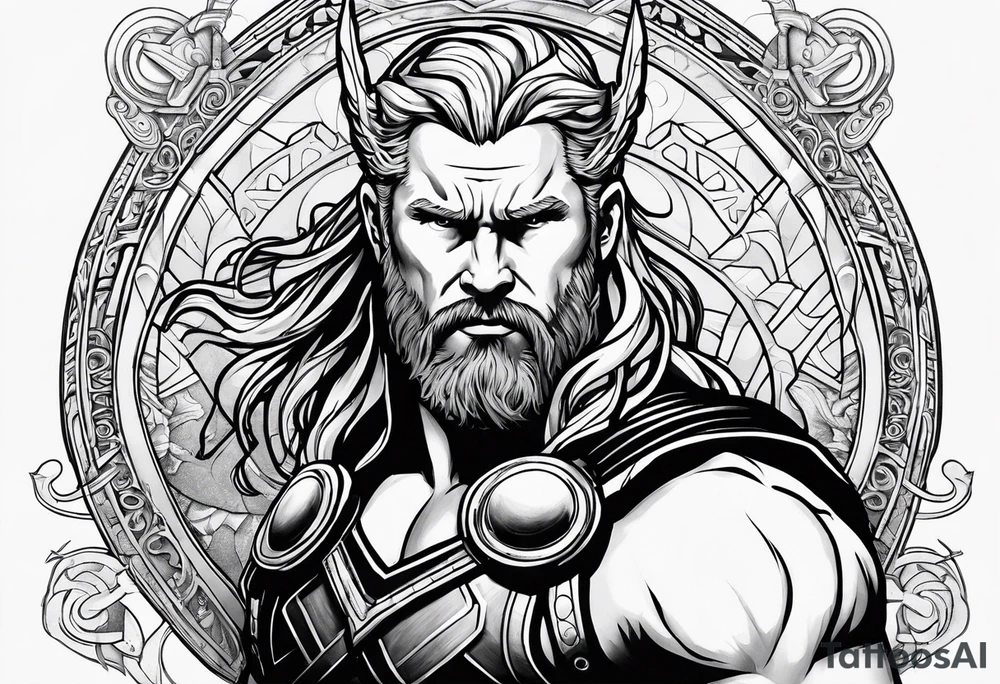 Thor mit Hammer in Aktion als Tattoo auf der Brust tattoo idea