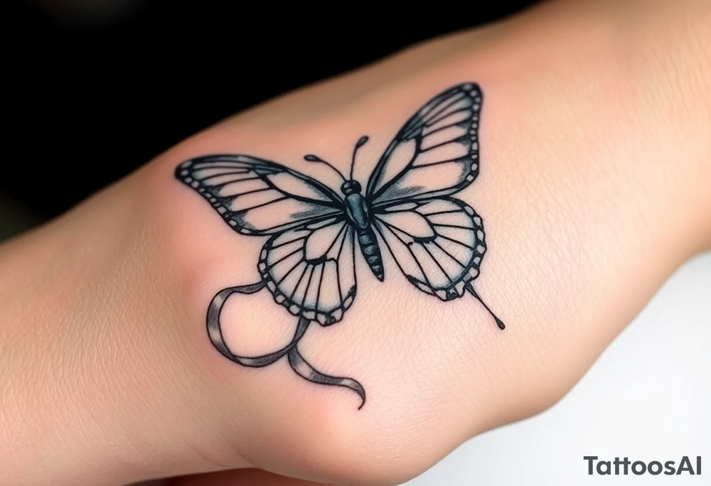 ethereal butterfly with flowing silk ribbons in moonlight tattoo idea