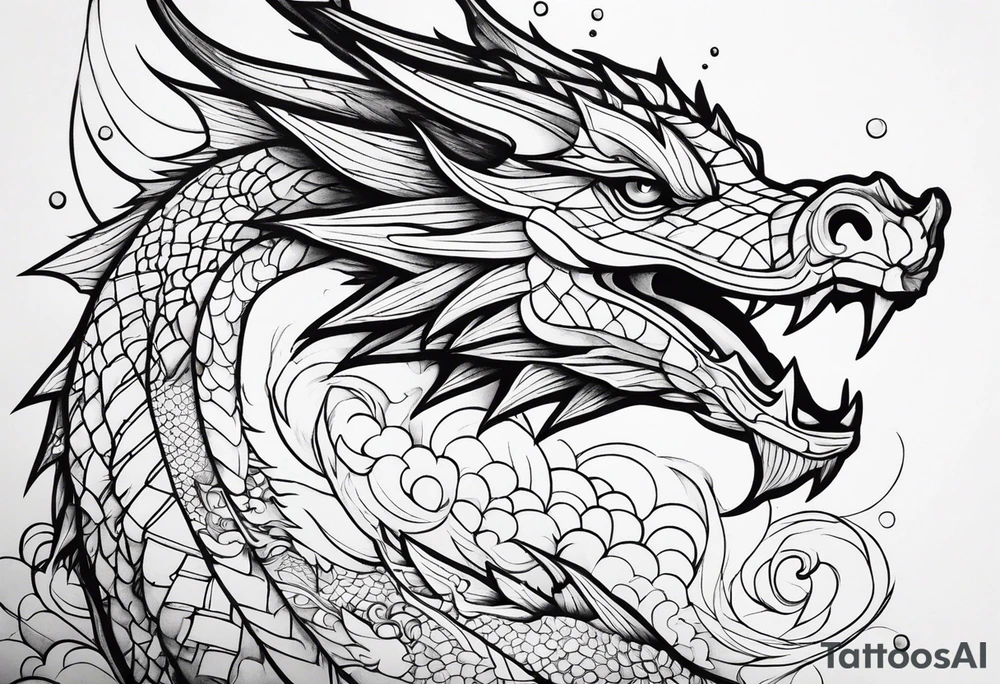 Geometric aquatic dragon cute tattoo idea