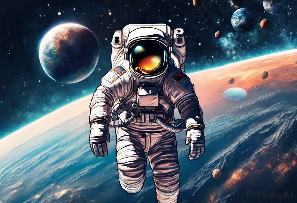 Astronaut floating reaching hand out to space tattoo idea