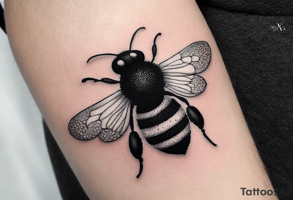 Small tattoo. There’s a hydrangea and a bee but they are not touching. Make the bee smaller than the hydrangea and have the bee off to the side. tattoo idea